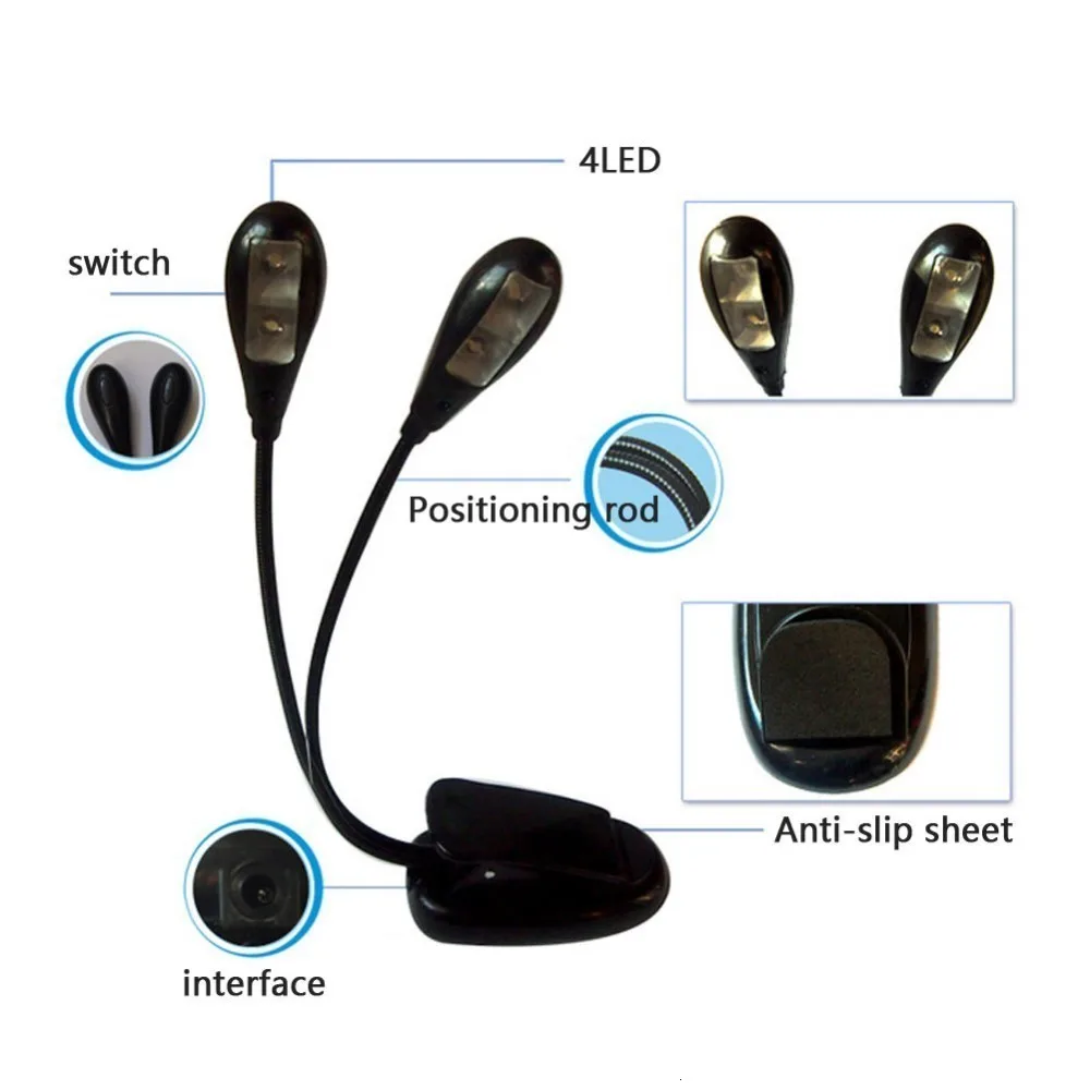 Super Adjustable Goosenecks Clip LED Lamp For Music Stand And Book Reading Light With Usb Cable | Лампы и освещение