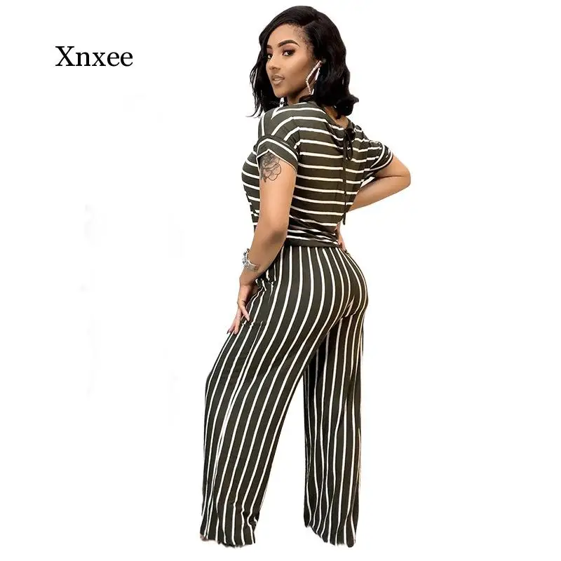 

Summer Women's Plus Size Ladies Casual Loose Jumpsuit Fashion Striped One-Piece Trousers Soft Casual Clothes Home Clothes Blue G