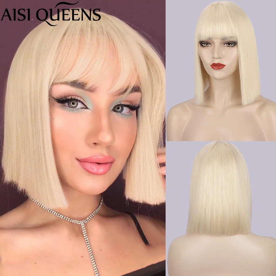 

AISI Queen короткие прямые светлые парики, синтетические парики для женщин, розовые, фиолетовые, красные, повседневные парики из высокотемперат...