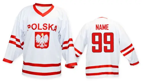 

Team Poland white red MEN'S Hockey Jersey Embroidery Stitched Customize any number and name