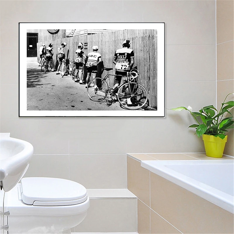 ВИНТАЖНЫЙ ПЛАКАТ черно-белая печать велосипедистов подарок Картина на холсте