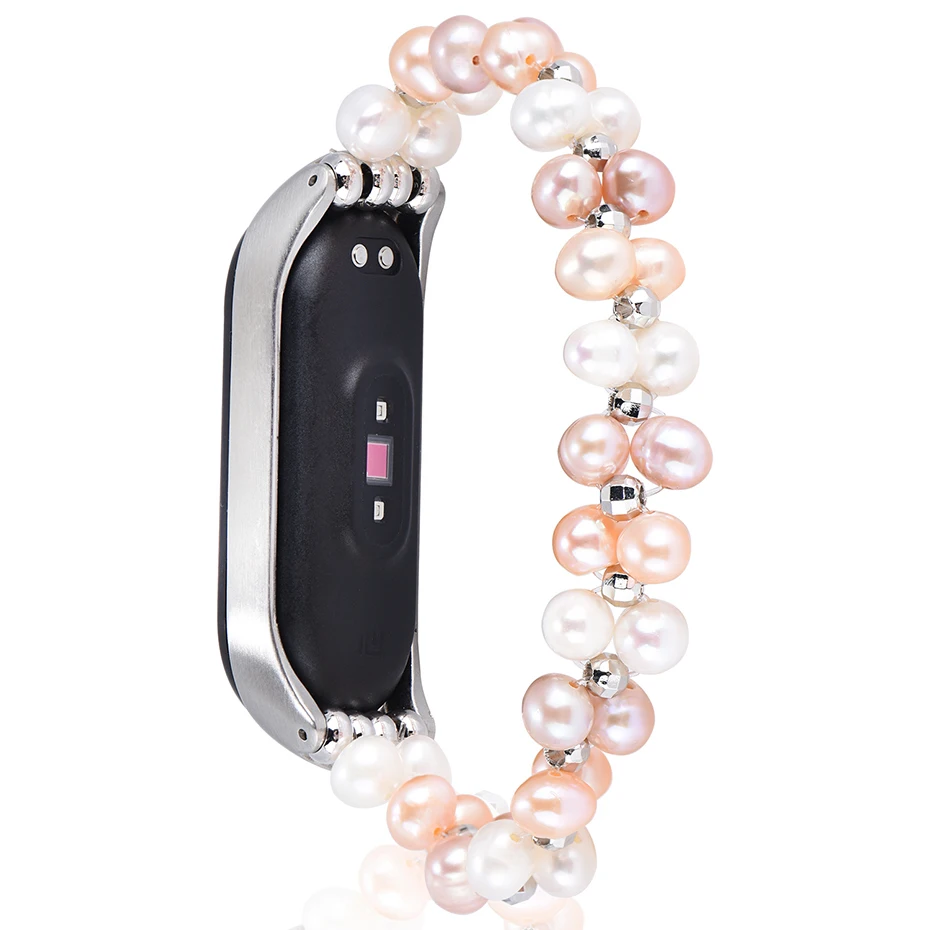 

FOHUAS Freshwater Pearls strap for xiaomi mi band 5 4 Bracelet NFC smart Watch Accessories colorful wristband replacement Jewel