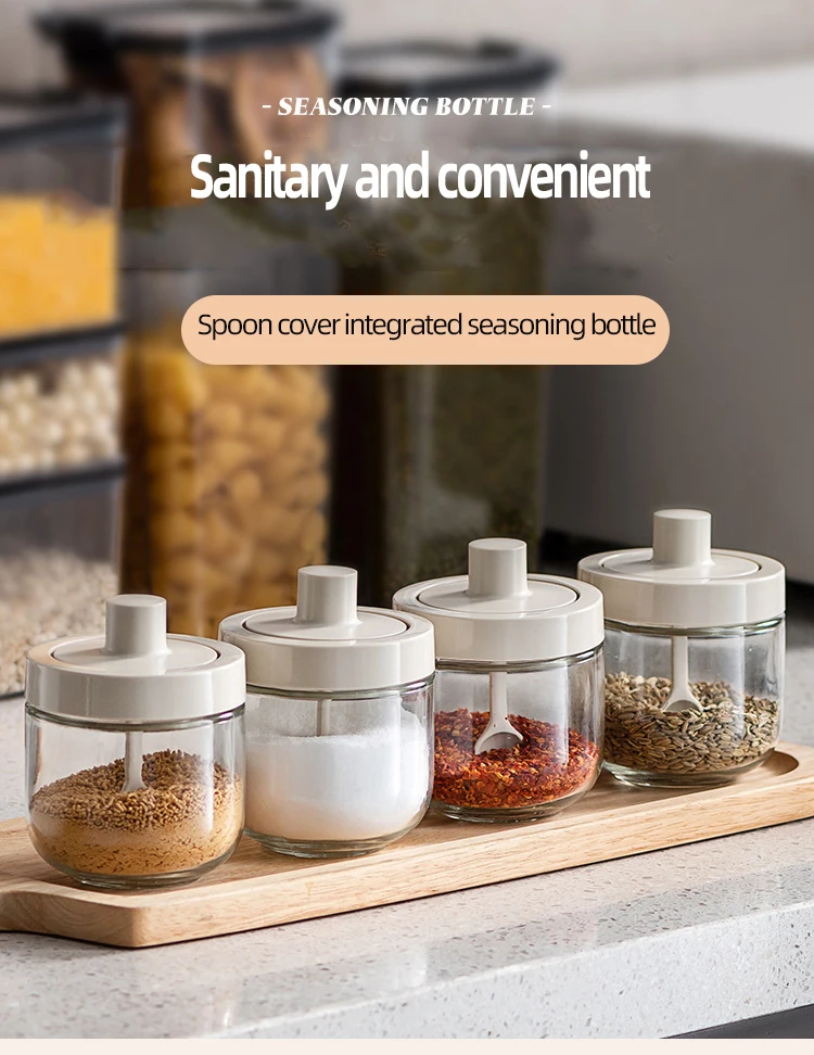 

Glass Spice Jars Kitchen Seasoning Bottle With Spoon Lid Oil Brush Honey Soy Sauce Canister Salt Pepper Shakers Storage tank