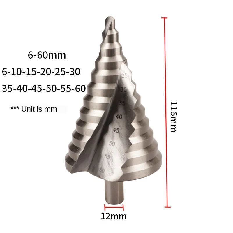 

6-60MM Triangular handle Step Drill Pagoda Drill Spiral Twist Drill Power Tool Spiral Groove Metal Steel Reamer Power Tool