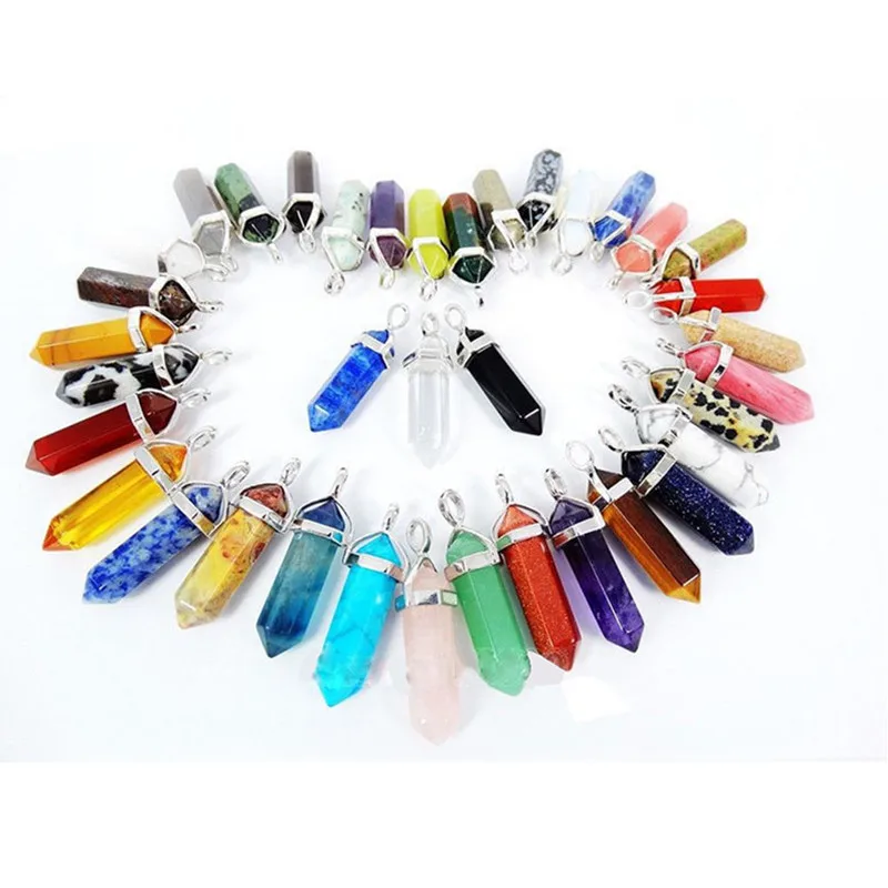 Чакра исцеляющий кристалл камень кулон шестиугольная Призма точка амулеты Pendentif