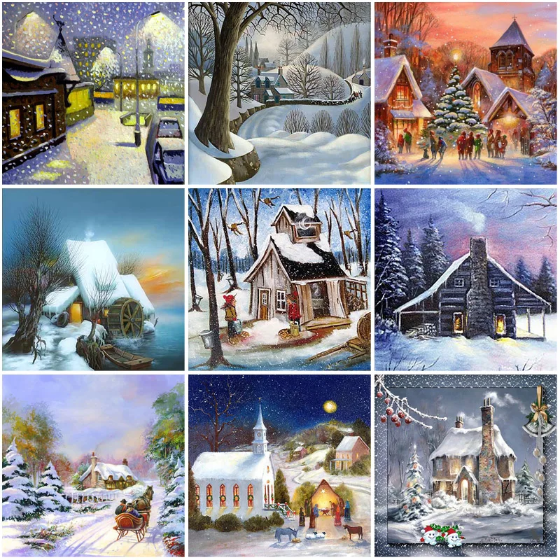 

Diy 5D Diamond Painting Full Square Drill Winter Snow Scene Diamond Embroidery Cross Stitch Kits Wall Art Gift Home Decor