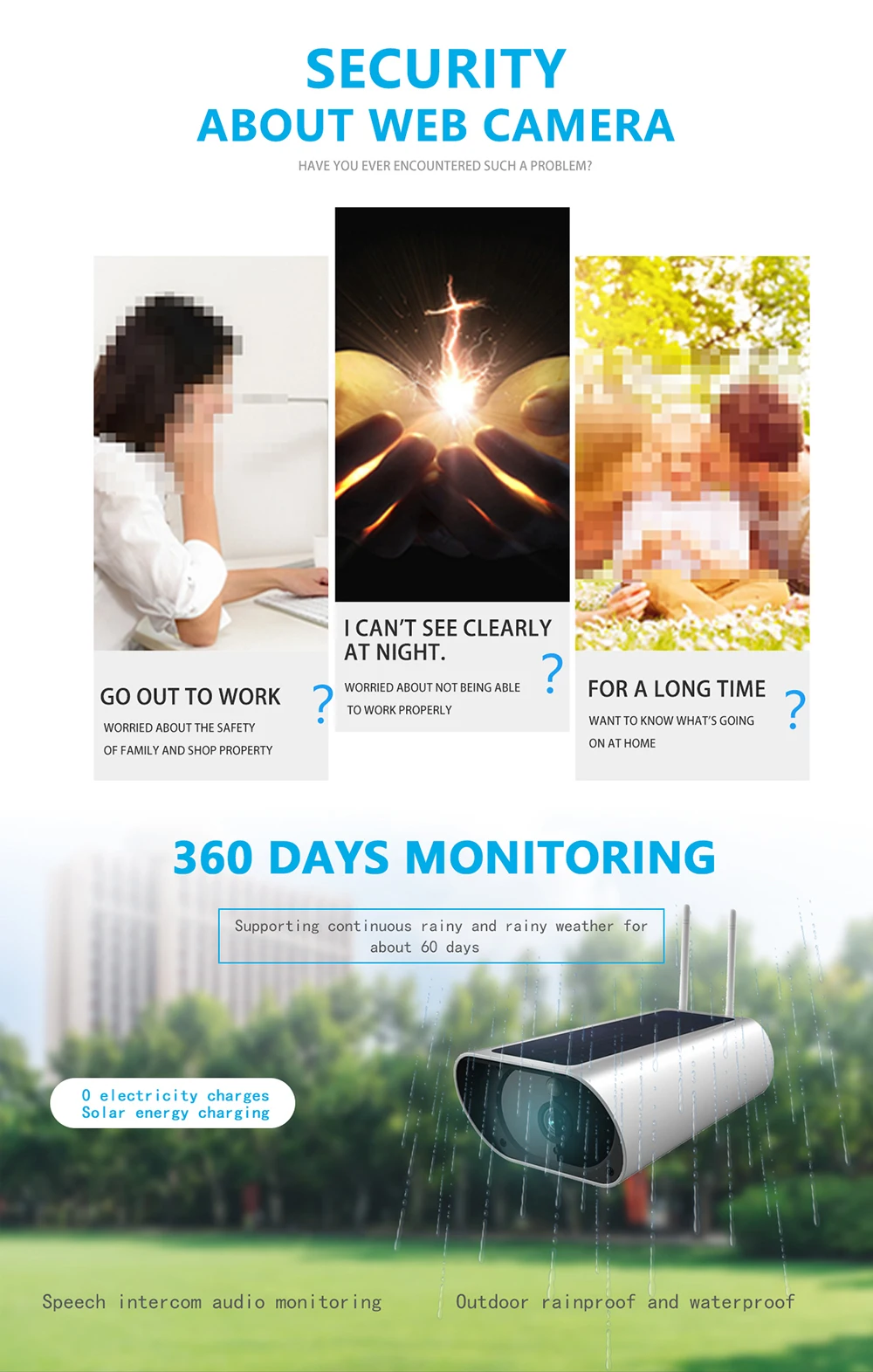 1080P Беспроводная Солнечная камера видеонаблюдения Водонепроницаемая ИК ночного