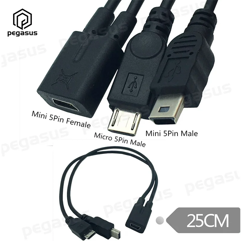 25CM Mini 5P Female to Micro Male+Mini 5Pin Male Navigator Driving Recorder Charging Cable | Электроника