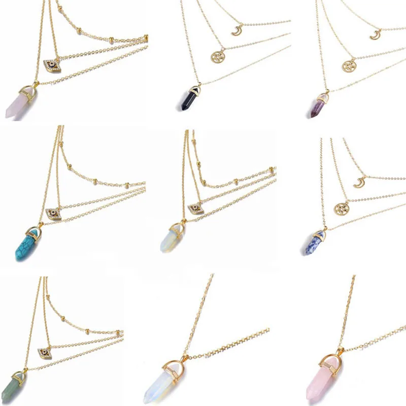 Горячая Распродажа шестигранная колонна Кварцевые ожерелья подвески Модные