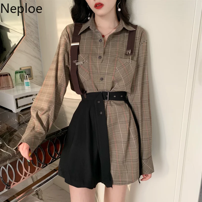 Neploe свободные плюс Размеры Для женщин комплекты Винтаж плед макси длинная