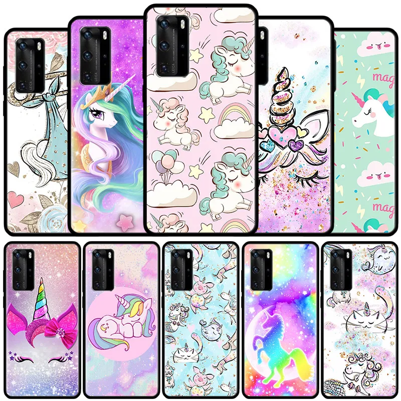 

lovely unicorn Phone Coque For Huawei Mate 40 20 10 Pro Plus Lite Silicon Soft Black Cover for HUAWEI mate 40 RS TPU Shell