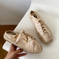 straw thick soled fisherman shoes womens new soft soled casual lace up all match flat soled shoes