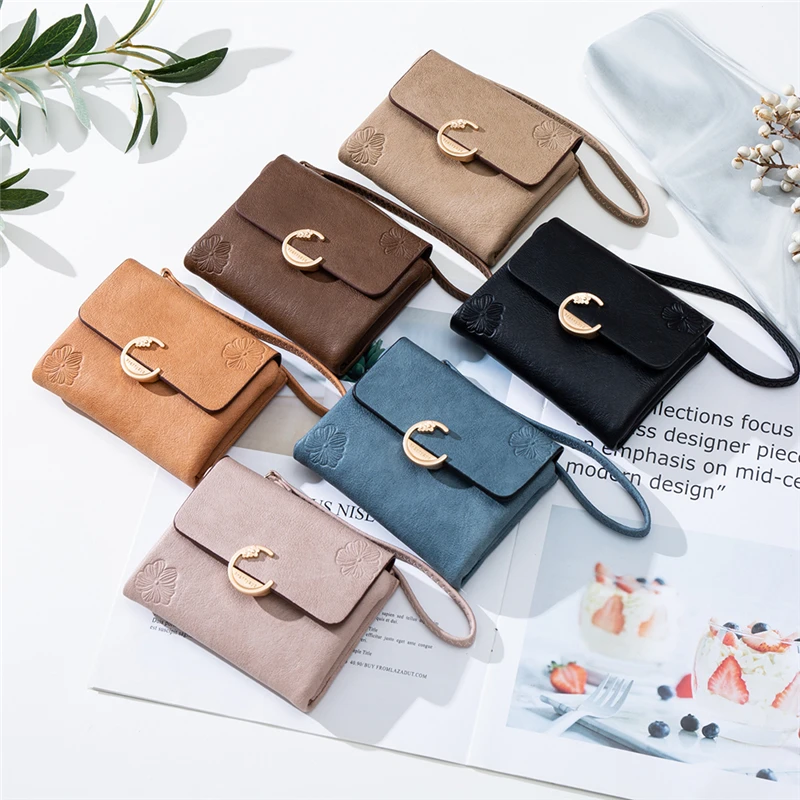 

PU Leather Short Wallet Women Fashion Designer Credit Card Holder Hasp Coin Purses Ladies Wallets 2021 New