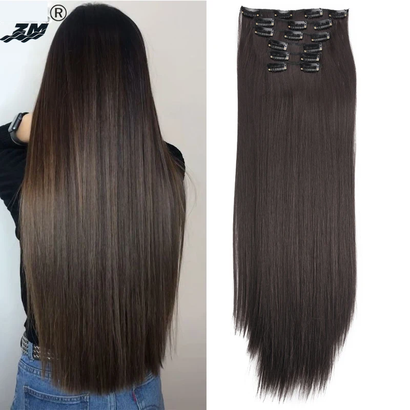 Длинные прямые синтетические волосы ZM 6 шт./компл. накладные пряди на 16 заколках 22
