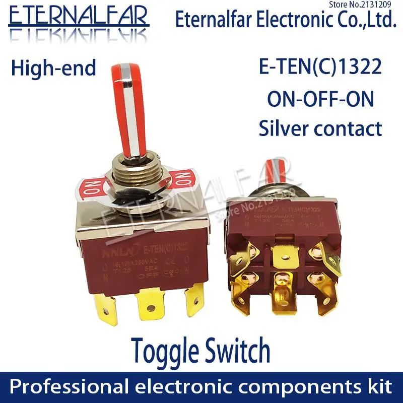 

12MM E-TEN1322 High-end Quality Silver Contact DPDT 16A 250V AC ON-OFF-ON 6Pin Handle Reset Rocker Toggle Slide Switch