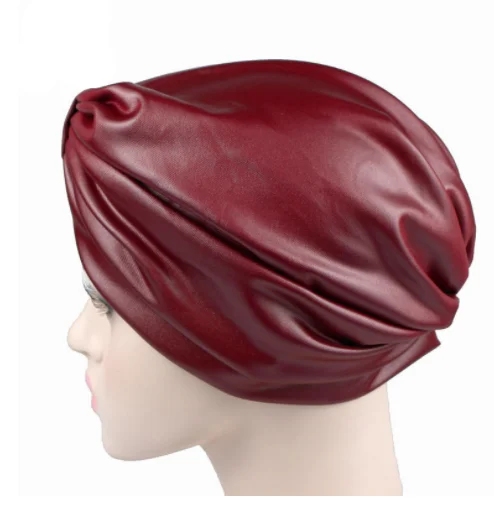 

Fashionable women PU leather turban twist turban hair band chemical headdress hair accessories Turbante hat turban new hijab