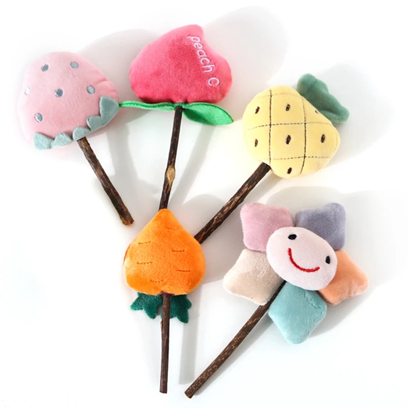 

1pc Cat Catnip Toy Plush Bell Carrot Peach Flower Decor Kitten Chewing Toy Cat Bite Toys Pet Supplies Cat Favors