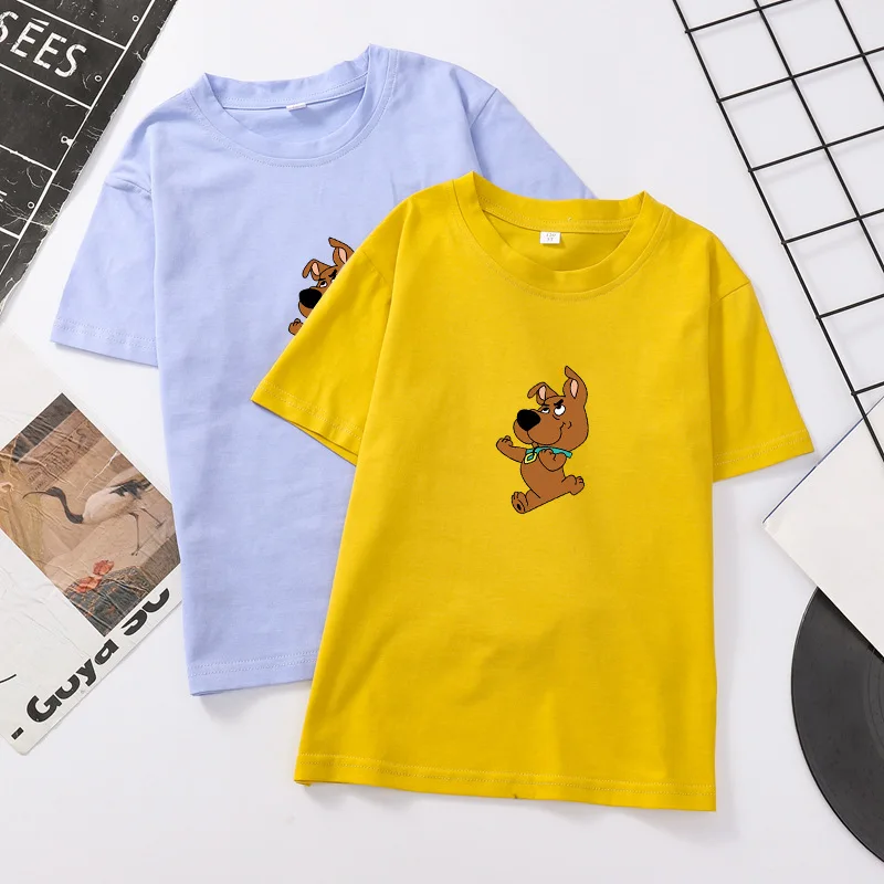Однотонная футболка с мультяшным принтом щенка детские топы для мальчиков и