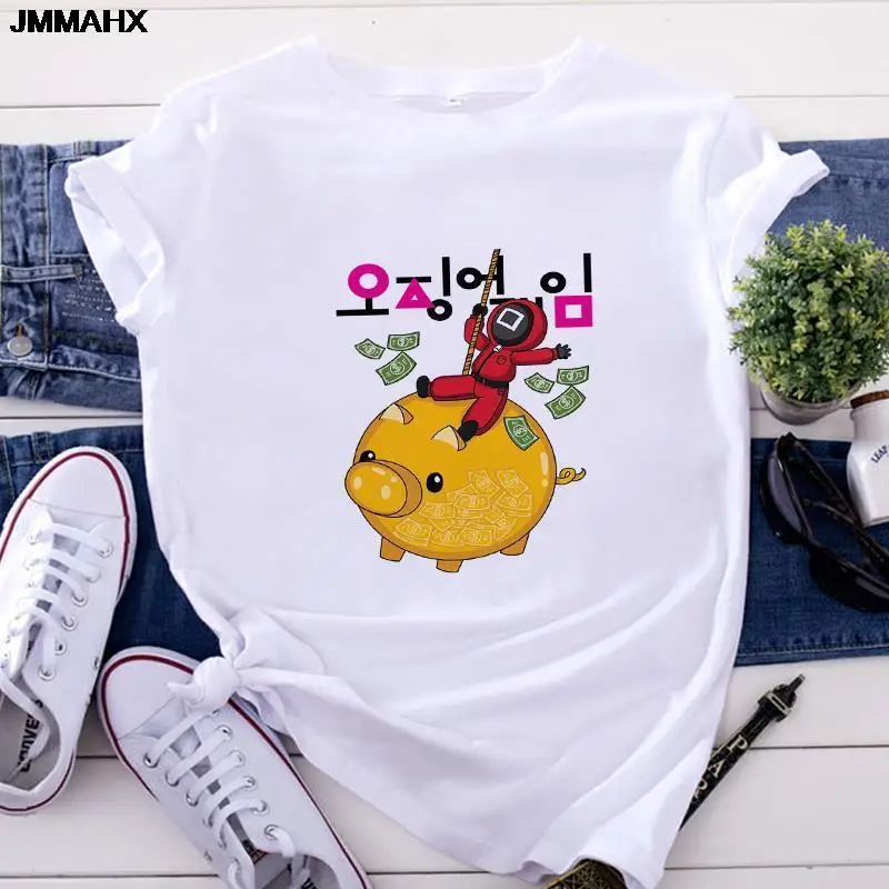 

Harajuku Fashion Korean TV Style T-shirt Squid Game Printed Women's T Shirt Woman Tshirt Kawaii Cartoon Summer Tops Graphic Tees