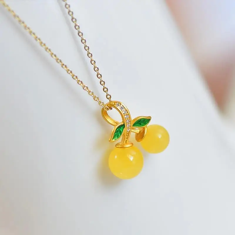 

Designer original new ancient gold craftsmanship inlaid citrine cherry necklace pendant beautiful and elegant ladies jewelry