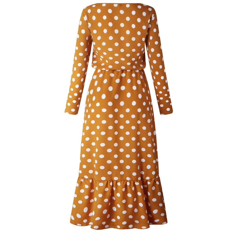 Lipswag женское платье макси в горошек с оборками Boho Осень-зима Повседневные