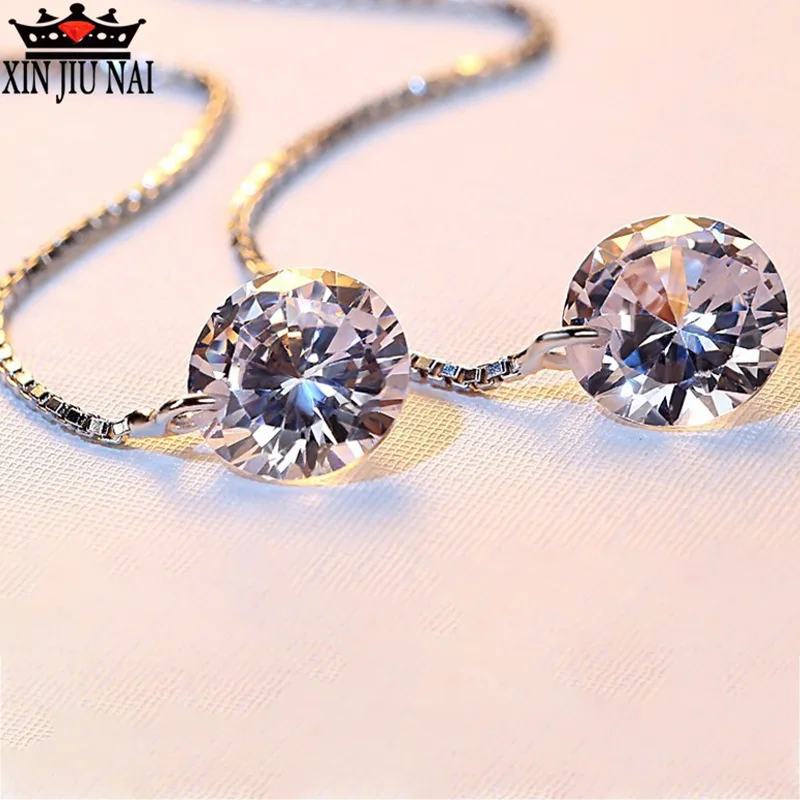 Cute Female Crystal Drop Earrings Line Tassel CZ Rhod Boho Wedding Jewelry Long Dangle diamond earrings | Украшения и аксессуары