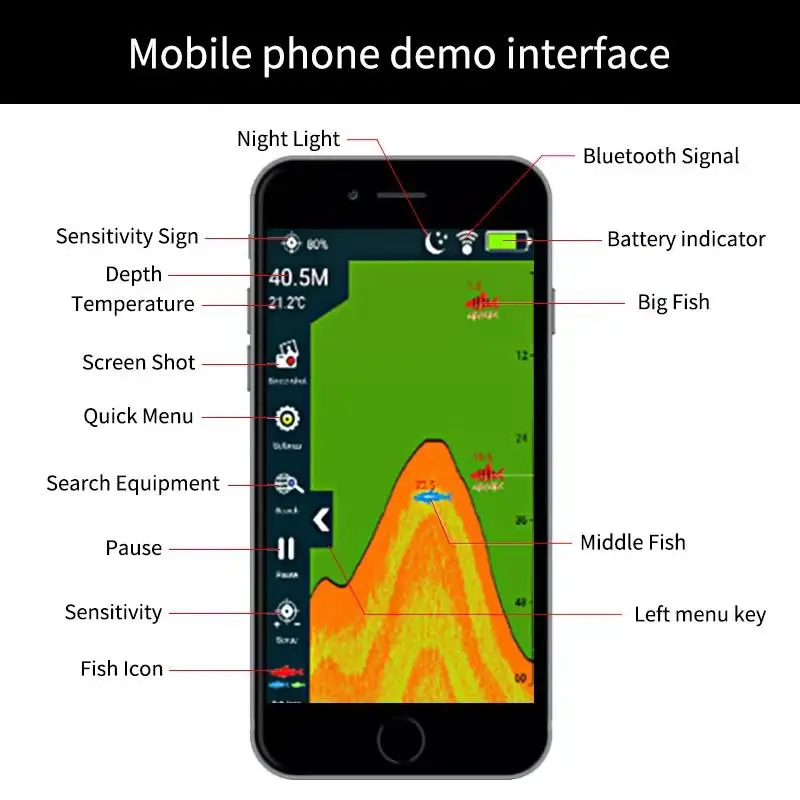 XA02 Wireless Fish Finder Portable Echo-sounder Sonar For Fishing Support IOS Android Fishfinder | Спорт и развлечения