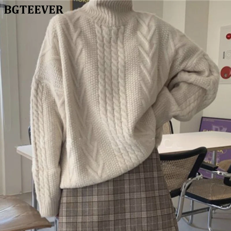 BGTEEVER Повседневный свободный свитер Женская Весенняя водолазка вязаный пуловер в