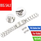 Стальной ремешок для часов CARLYWET 20 мм, полый изогнутый Скользящий замок с застежкой, серебряный матовый браслет для Rolex, винтажный подводник, Устрица