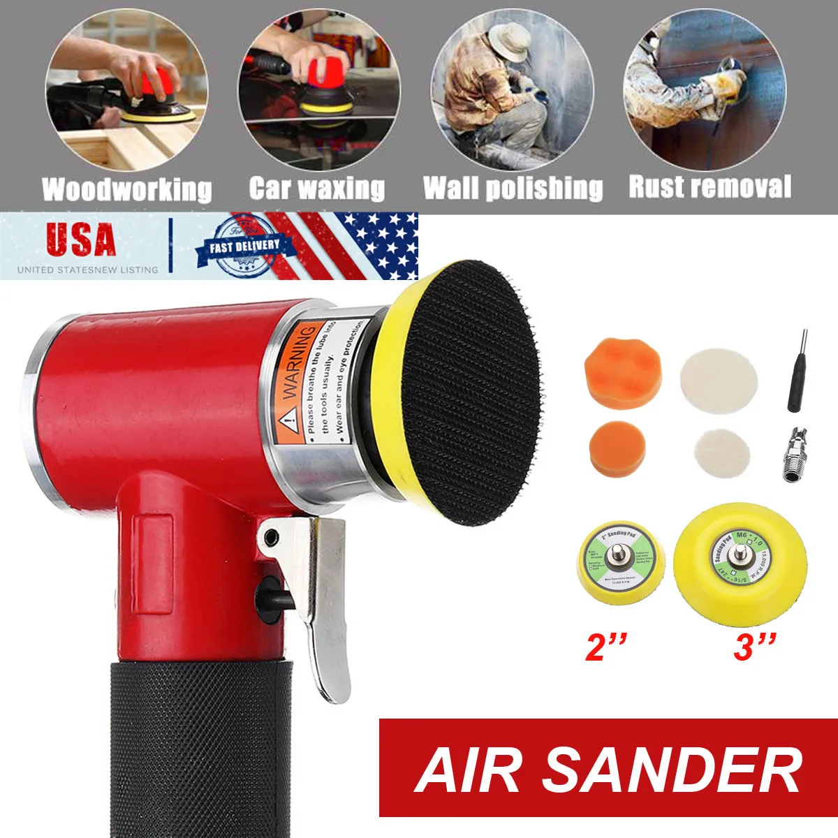 B Sander Kit Полировщик воздуха полировщик двойного действия случайный орбитальный полировальный коврик Автомобильная пневматическая шлифовальная машина для уход за автомобильной краской инструмент - Цвет: B Sander Kit