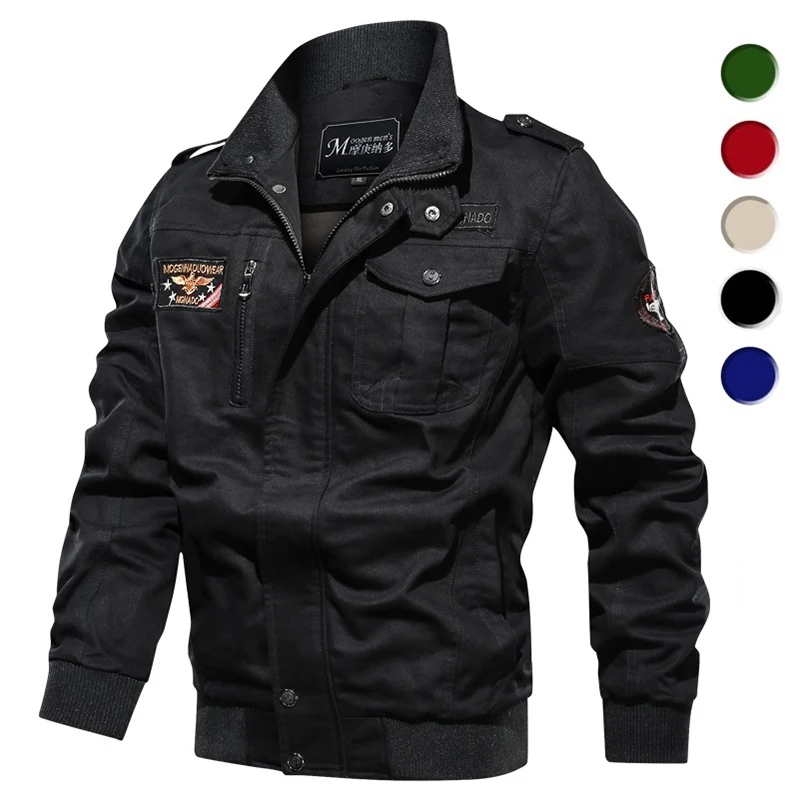 Мужская куртка в стиле милитари повседневная приталенная ветровка с воротником