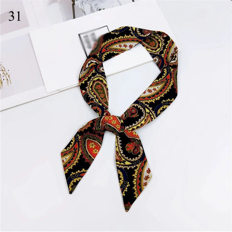 

90*5cm Sweet Girls Hair Tie Scarf Head Scarfs Long Skinny Multifunctional Hair Band Silk Satin Scarves Tied Ribbon Women Scarf