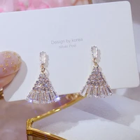 new design fine shiny sector crystal earrings for women designer luxury jewelry high quality aaa zircon s925 needle stud gift
