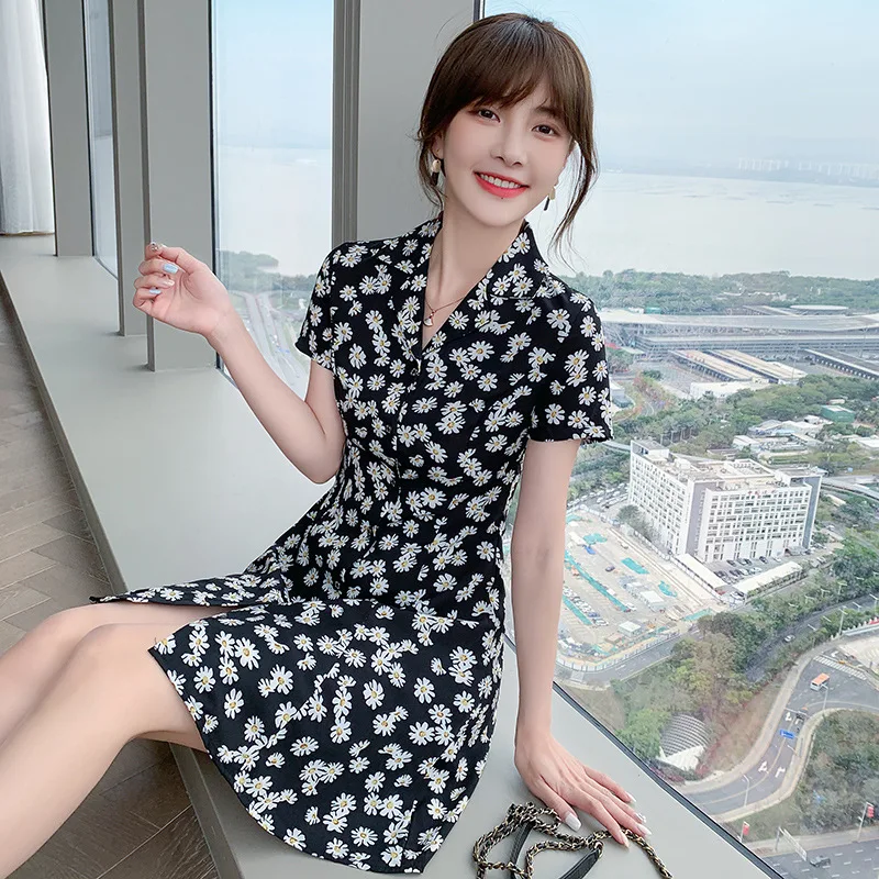 

Korean Temperament Small Print Dress 2021 Summer New Fashion Age Reducing Short Skirt