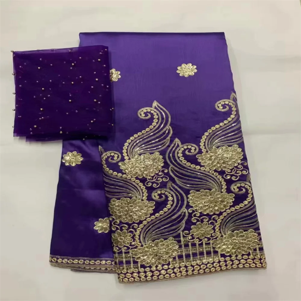 

African George Fabric High Quality Indian Milk Silk George Wrappers Hot Sold Nigerian Lace Fabric With Scarf For Wedding Party