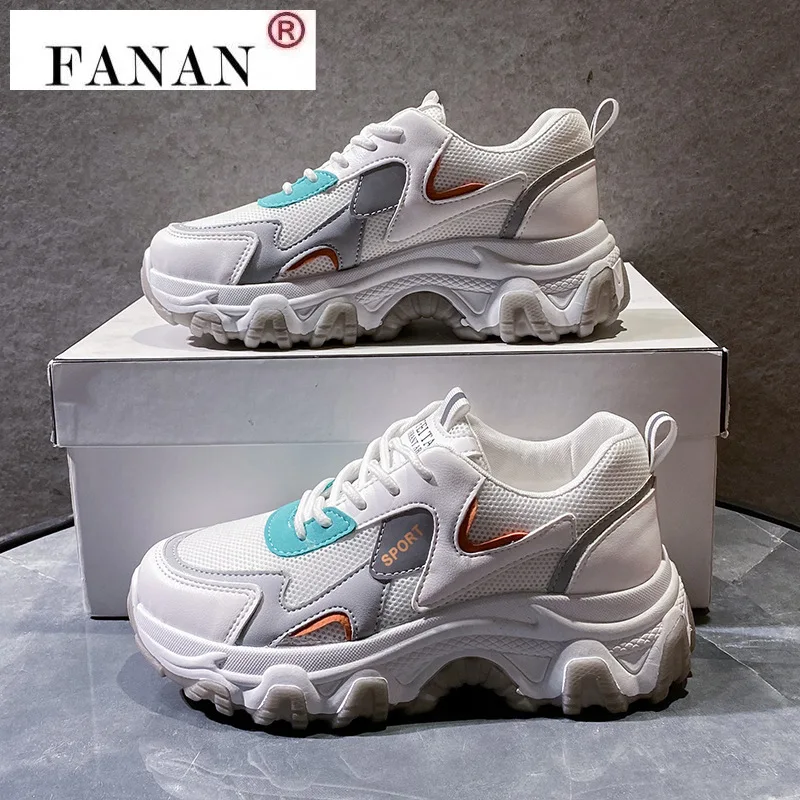 

2021 New Sneakers Women Mesh Breathable Platform Wedge Heels Shoes Lace Up Vulcanize Shoes Female Sports Flats Shoes Dad Shoes