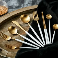 matte tableware white gold cutlery set stainless steel dinnerware set of spoons and forks cutlery flatware set knives spoons