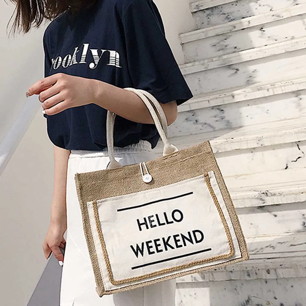 Женская Льняная сумка в европейском стиле джутовая Хлопковая Сумка-тоут