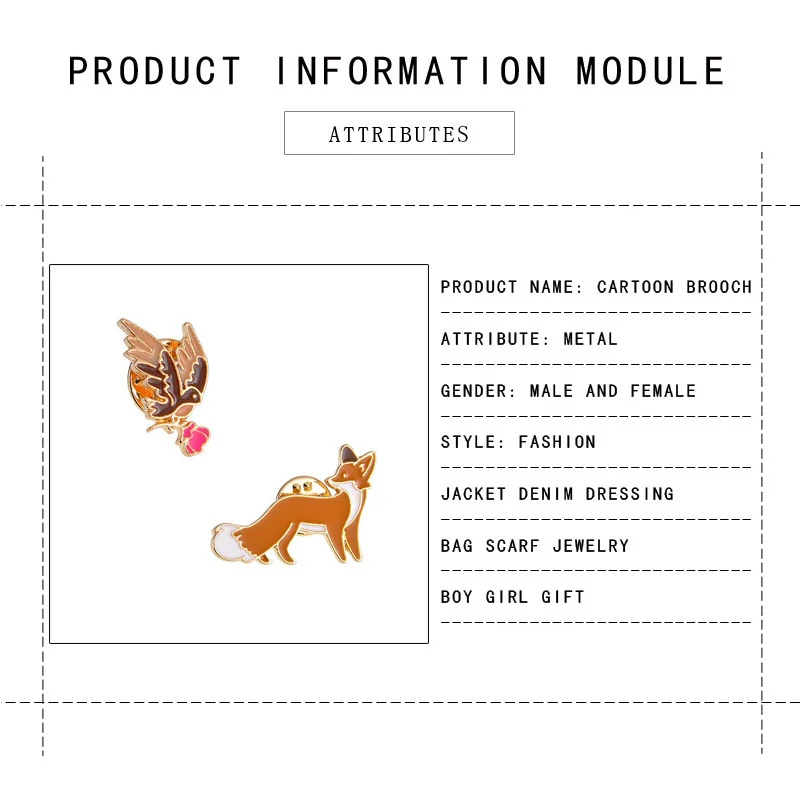 2 шт./компл. брошка мультфильм животных симпатичная маленькая лиса птица цветок