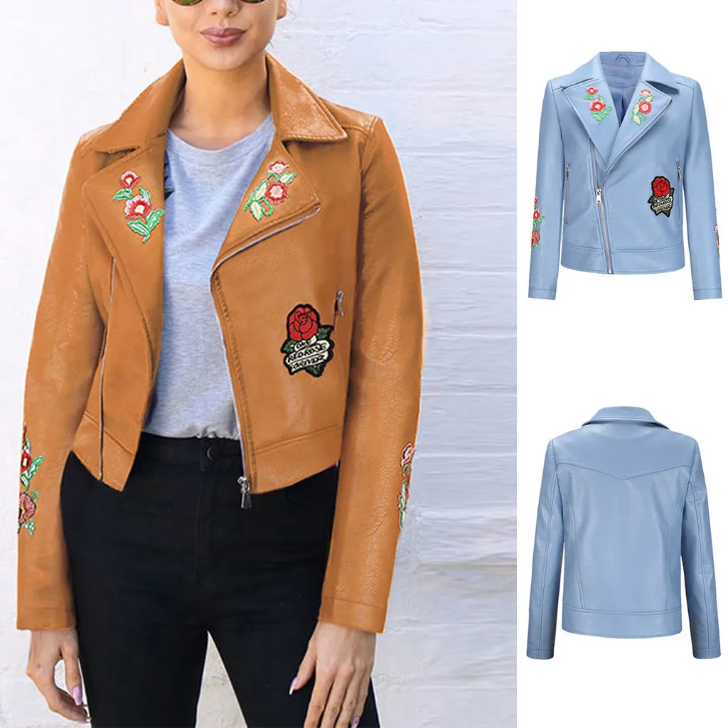 2019 Новое поступление женской куртки Уличная вышитая короткая куртка на молнии