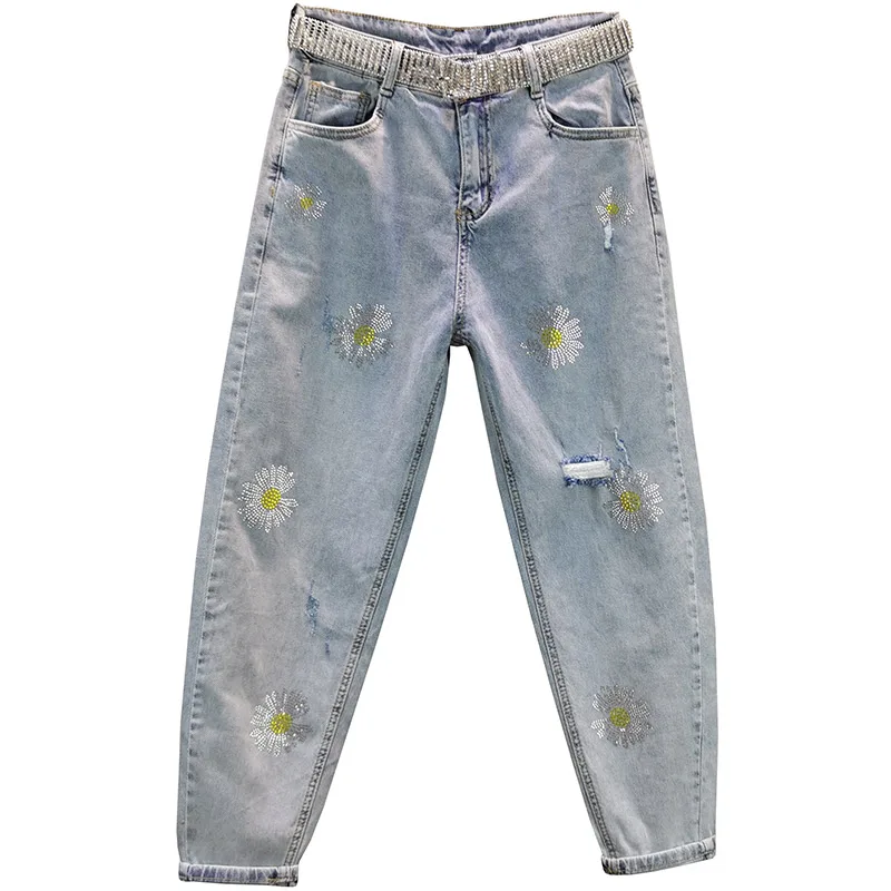 Джинсы брюки женский 2020 новые летние Ins свободные Высокая Талия Дейзи цветок