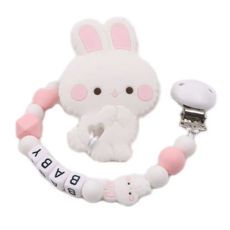 

Child Baby Pacifier Chain Clip Silicone Cartoon Rabbit Teether Teething Soother