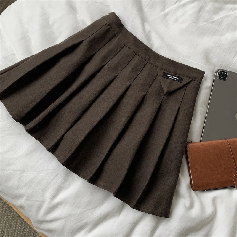 

Шерстяные твидовые плиссированные мини-юбки, сезон осень-зима 2022, женская короткая юбка А-силуэта с высокой талией, модная юбка для молодых ...