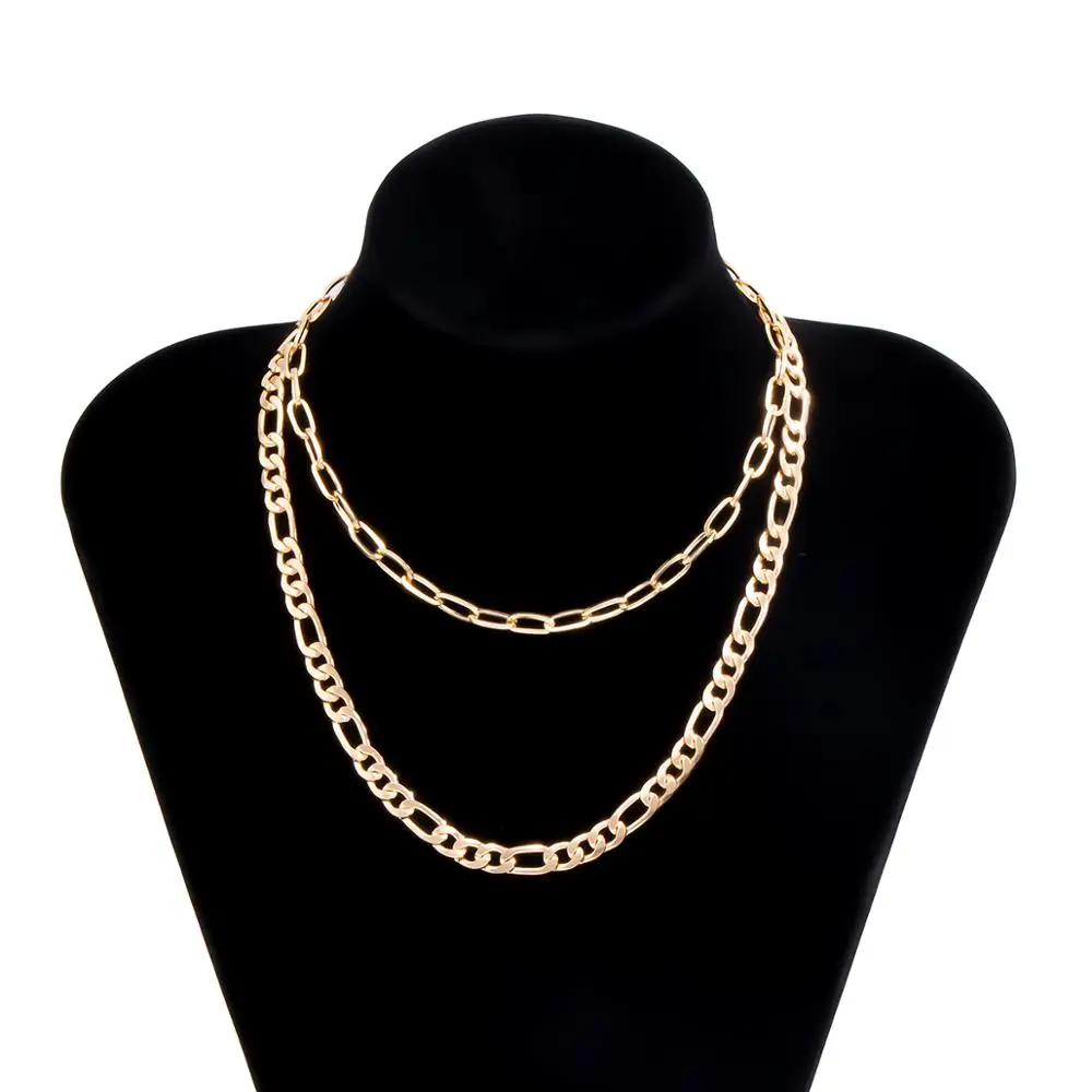 

IngeSight.Z 2Pcs/Set Gold Color Curb Cuban Miami Choker Necklaces Collar Steampunk Link Chain Long Necklaces Women Jewelry Party
