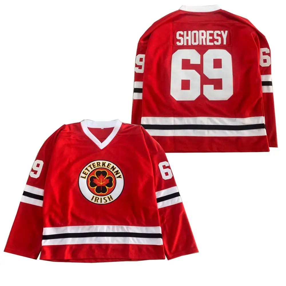 

BG ice hockey jerseys LETTERKENNY IRISH 69 SHORESY jersey Embroidery sewing Outdoor sportswear Hip-hop culture movie Red