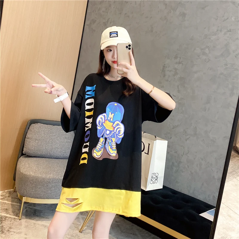 

2021 Real Broadcloth Kpop Tumblr Funny Cartoon Graphic T-shirts Streetwear 2021 New Look Soft Cotton Women Cute Tees Plus Size