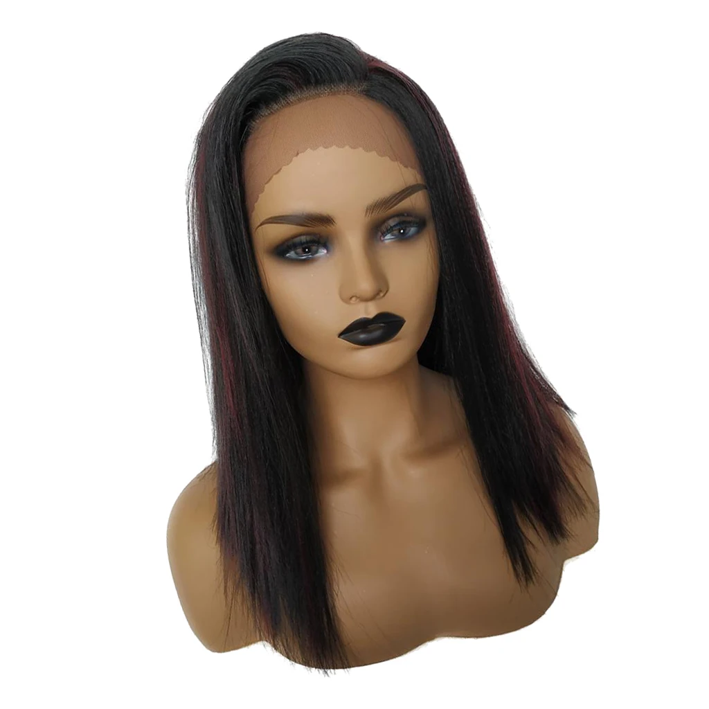 

16-дюймовый черный парик фронта шнурка полная голова длинные прямые синтетические волосы парики женские