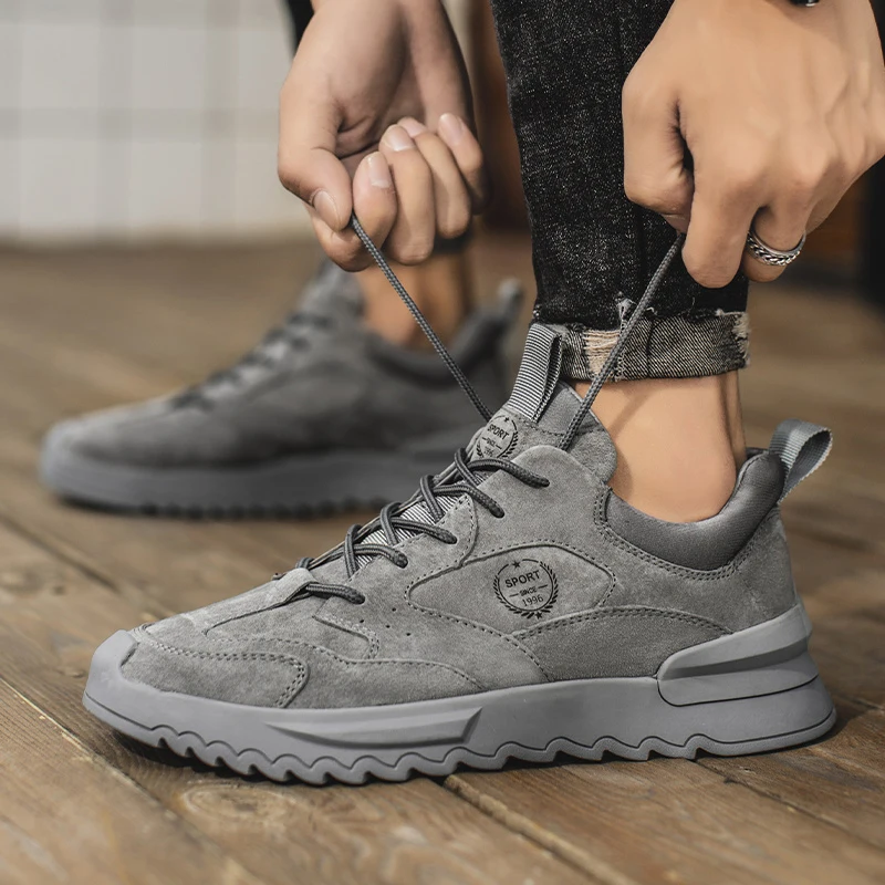 Luxury Genuine Leather Cow Suede Shoes Men Casual Flat Lace Up Outdoor Men's Sneakers Male Leisure Walk Fashion Footwear | Обувь