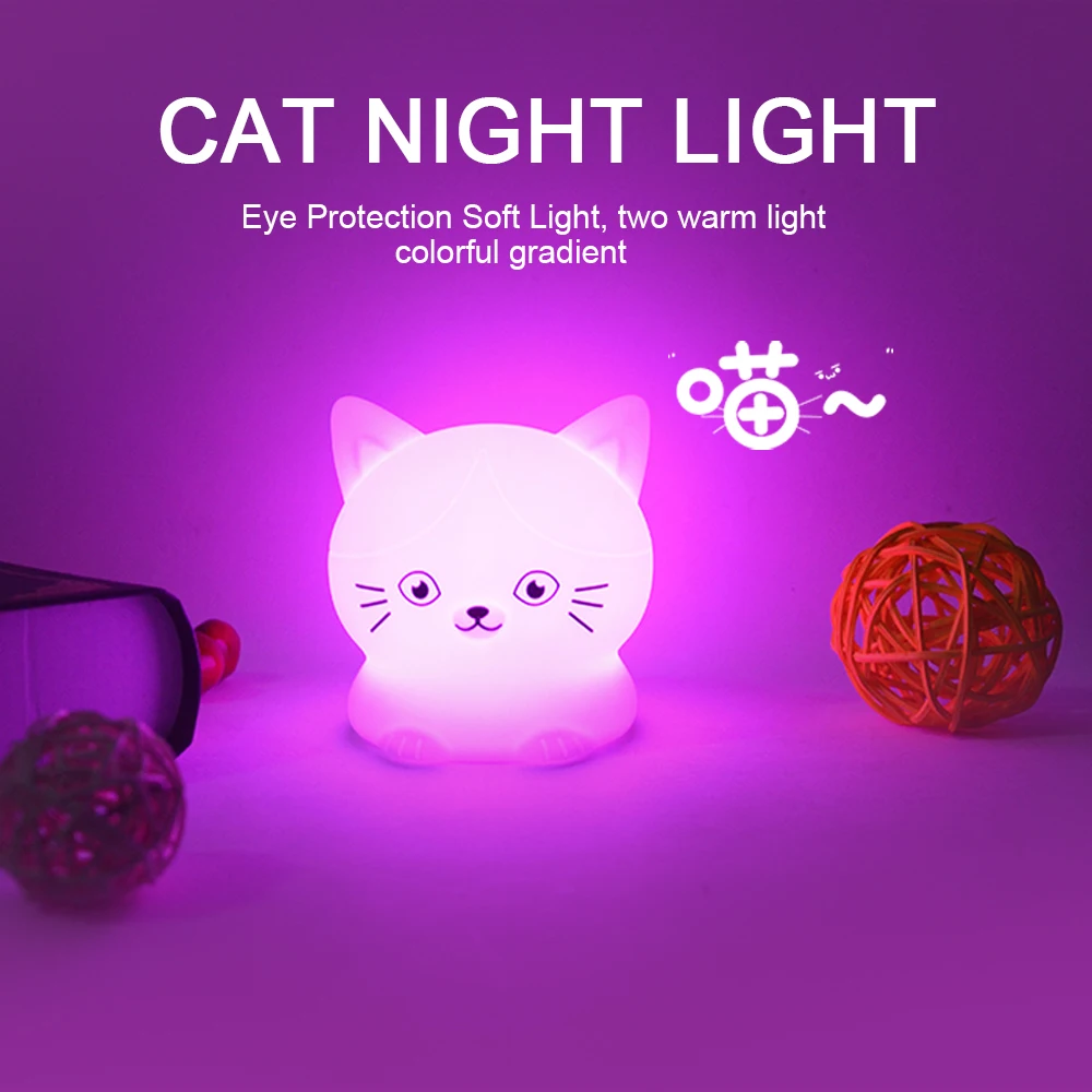 

Cartoon Silicone Cat LED Night Light Touch Sensor 9 Colors Desk Lamp Battery Powered Bedroom Bedside Lamp for Children Baby Gift