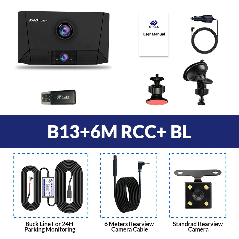 B13- 6M RCC- BL E-ACE B13 DVR 4,0 дюймов авто рекордер 1080P FHD видеорегистратор ночного видения автомобильные видеорегистраторы 3 объектива камеры Автомобильная камера видеорегистратор - Название цвета: B13- 6M RCC- BL